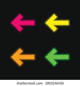 Back Left Arrow four color glowing neon vector icon