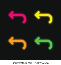 Flecha curvada hacia atrás izquierda cuatro colores brillante icono vector neonato