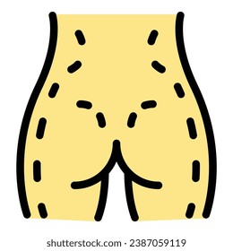 Back leg liposuction icon outline vector. After diet. Plastic skin color flat