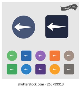 back long arrow icon. flat solid color background circle and rectangular background. vector illustration 