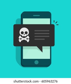 Back Malware Notification On Mobile Phone Vector, Flat Style Smartphone With Skull Bones Alert, Concept Of Spam Data On Cellphone, Fraud Error Message, Scam, Virus