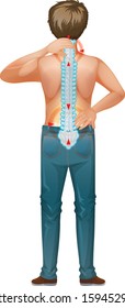 Back of man and his back pain illustration