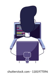 back man sitting with computer code technology