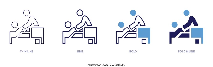 Back massage icon in 4 different styles. Thin Line, Line, Bold, and Bold Line. Duotone style. Editable stroke.