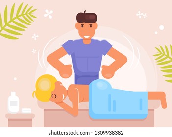 Back massage Vector. Cartoon. Isolated art  Flat 
