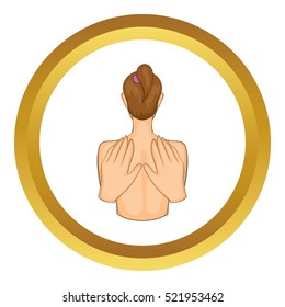 Back massage vector icon in golden circle, cartoon style isolated on white background