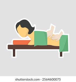 Back Massage Vector Illustration Sticker. Simple vector sticker of a back massage scene. Ideal for spa, relaxation, and wellness graphics