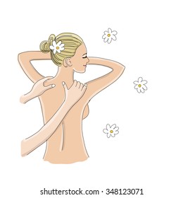 Back massage, woman sketch for your design. Vector illustration
