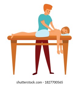 Icono masajista de espalda. Caricatura del icono del vector masagista trasero para el diseño web aislado en fondo blanco