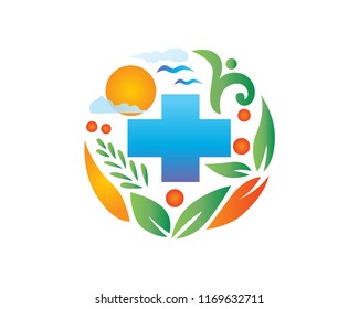 Back To Nature Alternative Medication Logo Illustration In Isolated White Background