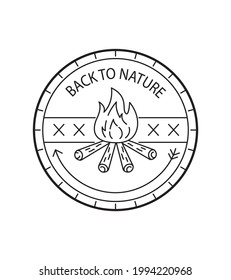 back to nature, bonfire in mono line art, badge, emblem, T-shirt vector, Tee Design