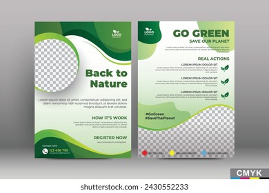 Back to Nature flyer design template multicolored green on element white on background. vector