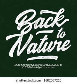 "Back to Nature". Original Brush Script Font. Retro Typeface. Vector Illustration.
