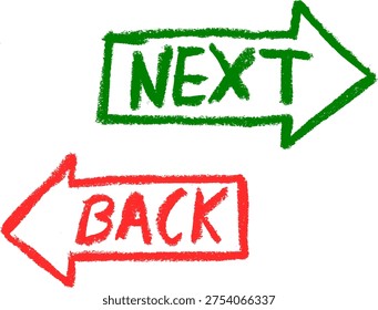 Back Next Arrow Crayon Chalk Drawing Vector