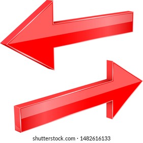 Back and Next arrows. 3d shiny red sings. Vector illustration isolated on white background