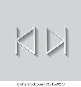 Back next musical simple icon. Flat design. Paper style with shadow. Gray background.ai