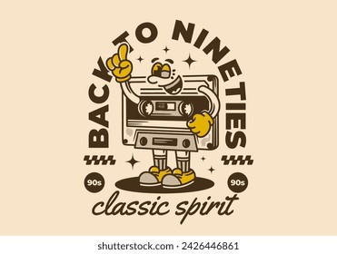 Back to nineties. Vintage Mascot character illustration of Tape cassette
