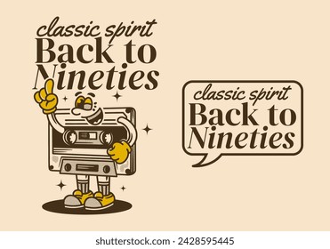 Back to nineties. Vintage Mascot character illustration of Tape cassette