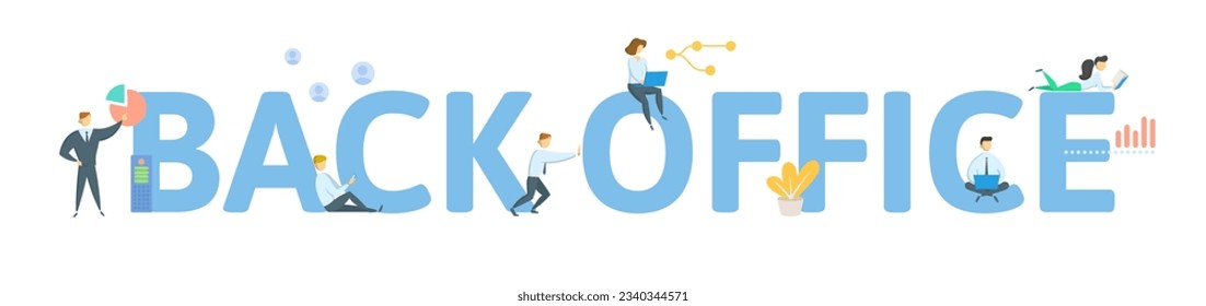 Back office. Concept with keyword, people and icons. Flat vector illustration. Isolated on white.