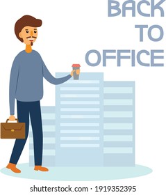 back to office concept, vector illustration man go to work.