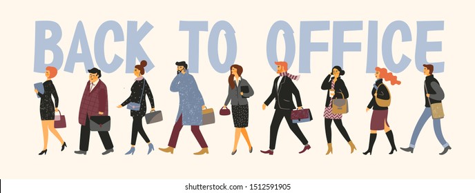 Back to office. Vectior illustration of people going to work.