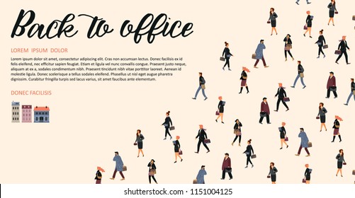 Back to office. Vectior template with people going to work. Design for card, poster, flyer and other use.