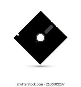 The back of an old computer floppy disk on a white background