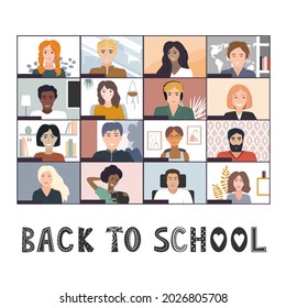 Back to online school vector background. Distance learning online education. Learning quarantine, flat illustration.