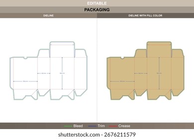 Back open boxes dieline with auto lock bottom, die line layout included, vector template, printable product packaging mockup for convenient access boxes
