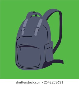 Back pack  drawing fashion flat sketch vector illustration  front views isolated on green screen background