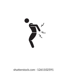 Back pain black vector concept icon. Back pain flat illustration, sign