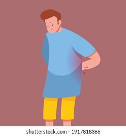 Concepto de dolor de espalda ,Caricatura de ilustración vectorial