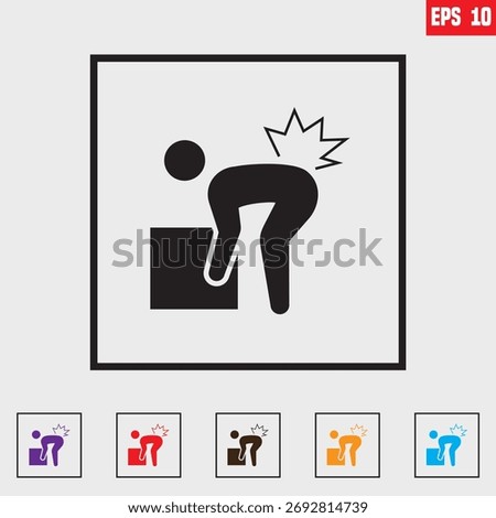 back pain, Damage caused by falls, lifting, or accidents that affect the spine or muscles., black vector icon design for website, app, UI, isolated on white background. EPS 10 vector illustration