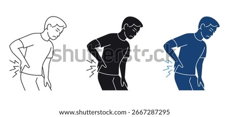 Back pain icon set, backache concept . Vector illustration .