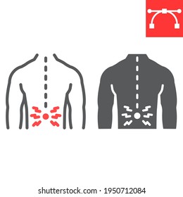 Back pain line and glyph icon, spine pain and human back, backache vector icon, vector graphics, editable stroke outline sign, eps 10