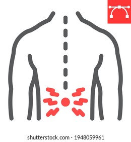 Back pain line icon, spine pain and human back, backache vector icon, vector graphics, editable stroke outline sign, eps 10