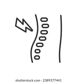 Rückenschmerzen, lineares Symbol. Schmerzen im Rücken. Verletzungen, Verstauchungen, Entzündungen, Hernie. Linie mit bearbeitbarem Hub