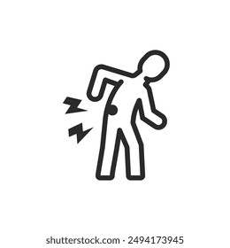 Back pain, linear style icon. Person bent over and feeling back pain. Editable stroke width