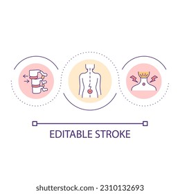 Back pain problem loop concept icon. Spine injury effects. Chronic spinal ache treatment abstract idea thin line illustration. Isolated outline drawing. Editable stroke. Arial font used
