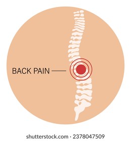 Back pain, spinal pain, osteoarthritis, rheumatoid arthritis. Anatomy of human bones. Medicine. Illustration, vector