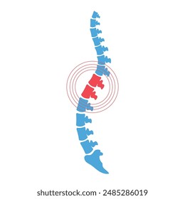 Dolor de espalda, dolor de columna círculos rojos - Ilustración vectorial.