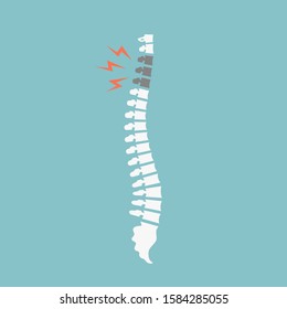 Back pain vector icon illustration isolated on blue background. Isolated on blue