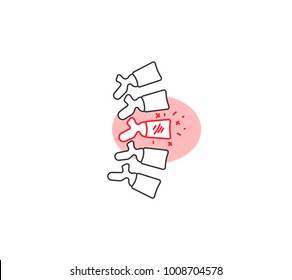 Back pain vector illustration icon with red circle. 