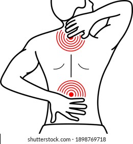 Back Pain. Vector outline illustration.