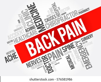 Back Pain word cloud collage, health concept background