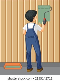 Back of painter construction worker  illustration