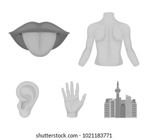 Back of the person, mouth, hand, ear. Part of the body set collection icons in monochrome style vector symbol stock illustration web.