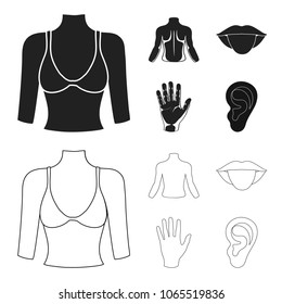 Back of the person, mouth, hand, ear. Part of the body set collection icons in black,outline style vector symbol stock illustration web.