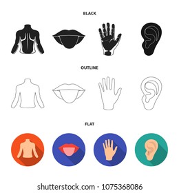 Back of the person, mouth, hand, ear. Part of the body set collection icons in black,flat,outline style vector symbol stock illustration web.