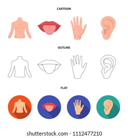 Back of the person, mouth, hand, ear. Part of the body set collection icons in cartoon,outline,flat style vector symbol stock illustration web.